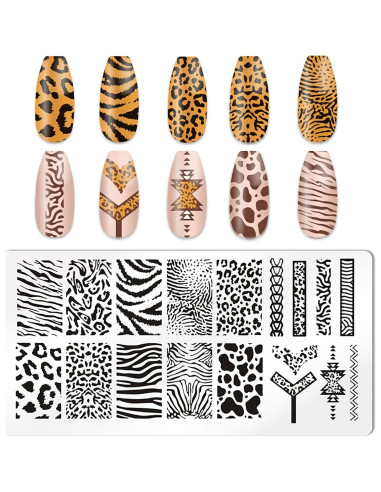 Juego de Sellos de Uñas HYWWPFLAY - 5 Placas Estampado Leopardo