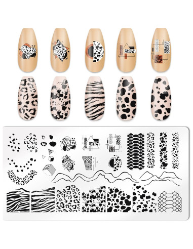 Juego de Sellos de Uñas HYWWPFLAY - 5 Placas Estampado Leopardo