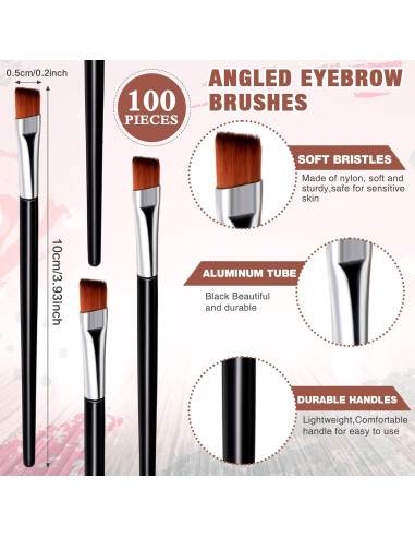100 Cepillos Desechables Angulados para Cejas Gerrii Negro