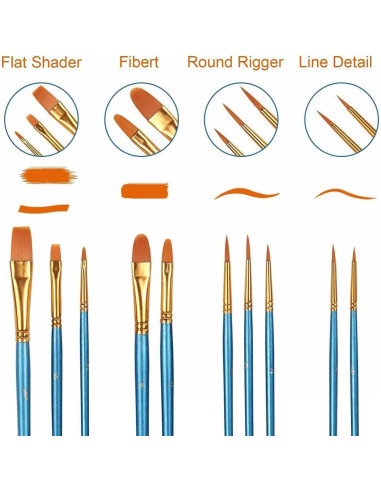 Juego de Pinceles AROIC 10 Piezas Nylon para Pintura