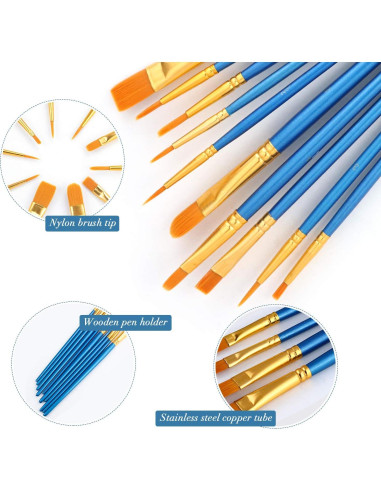 Juego de Pinceles AROIC 10 Piezas Nylon para Pintura