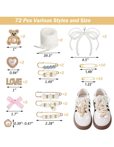 72 Encantos para Zapatillas y Ropa - Broches de Perlas y Rhinestones