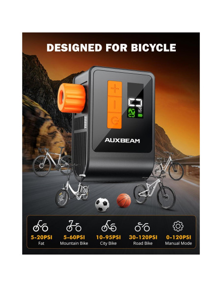 Bomba de Bicicleta Auxbeam AB-BL03 120PSI con Manómetro