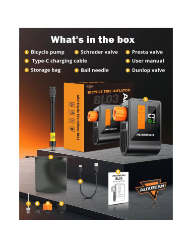 Bomba de Bicicleta Auxbeam AB-BL03 120PSI con Manómetro