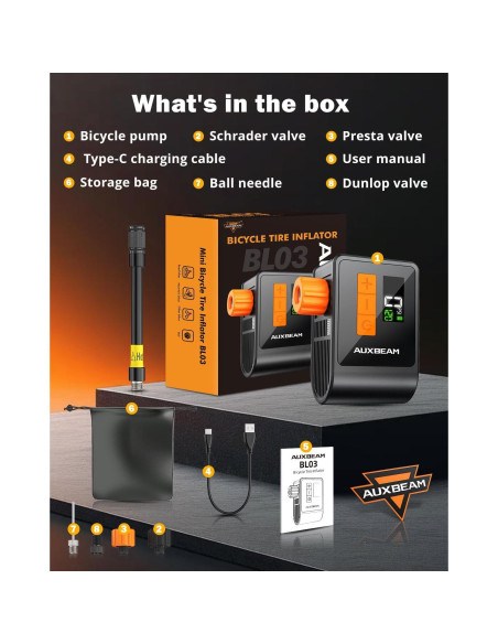 Bomba de Bicicleta Auxbeam AB-BL03 120PSI con Manómetro