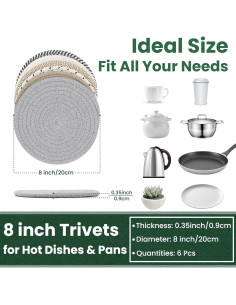 Trivetes de Cocina KITLAB 20 cm 6 Pcs Algodón Resistente al Calor 2