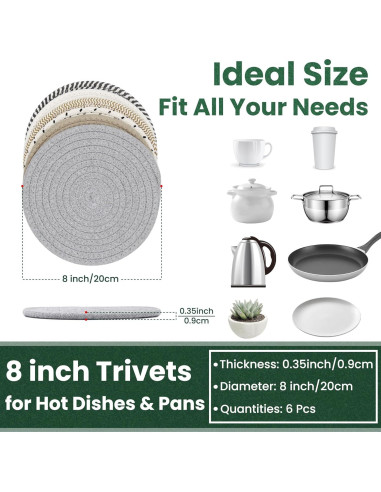 Trivetes de Cocina KITLAB 20 cm 6 Pcs Algodón Resistente al Calor