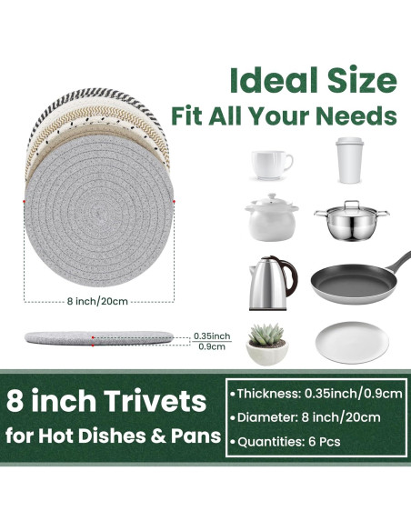 Trivetes de Cocina KITLAB 20 cm 6 Pcs Algodón Resistente al Calor