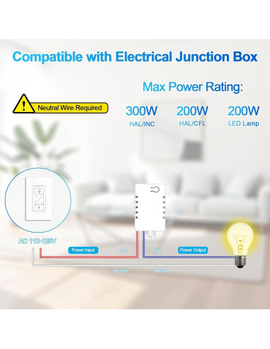 Interruptor de Luz Inalámbrico HUMPPTOM Regulador 200W Alexa