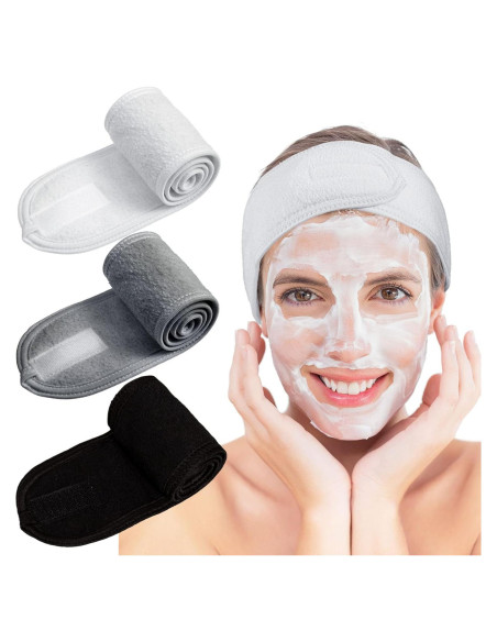 Cinta para la cabeza facial Whaline Spa 3 piezas - Suave y ajustable