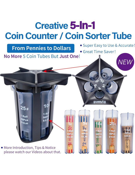 Contador de Monedas 5-en-1 Byteen8 | Organizador Gris 288g Contador de Monedas 5-en-1 Byteen8 | Organizador Gris 288g