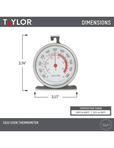 Termómetro de Horno Taylor 5932, Acero Inoxidable 8 cm