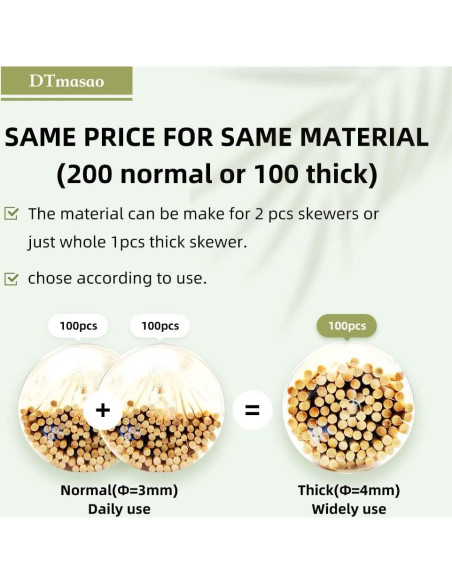 200 Brochetas de Bambú 30.48 cm DTmasao para BBQ y Aperitivos