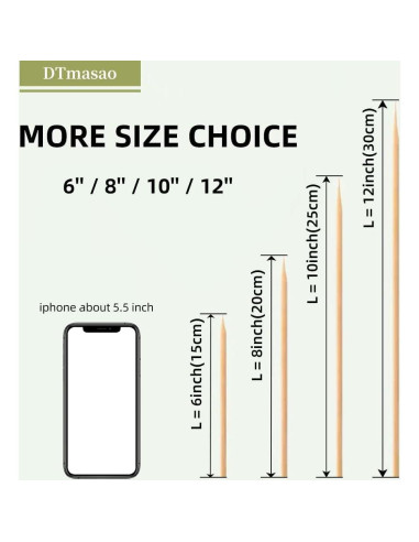 200 Brochetas de Bambú 30.48 cm DTmasao para BBQ y Aperitivos