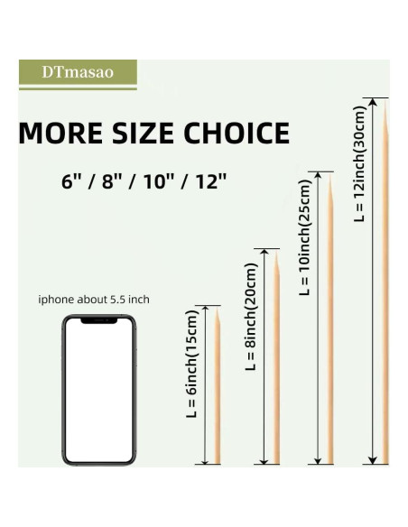 200 Brochetas de Bambú 30.48 cm DTmasao para BBQ y Aperitivos