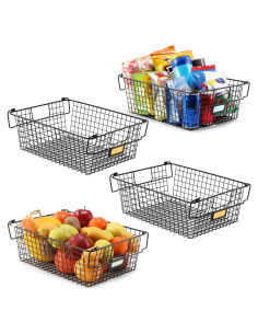 4 Cestas Apilables de Alambre AOZITA XXXL Grande - 41.1x30.5cm