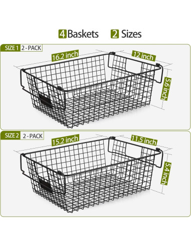 4 Cestas Apilables de Alambre AOZITA XXXL Grande - 41.1x30.5cm
