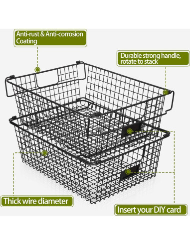 4 Cestas Apilables de Alambre AOZITA XXXL Grande - 41.1x30.5cm