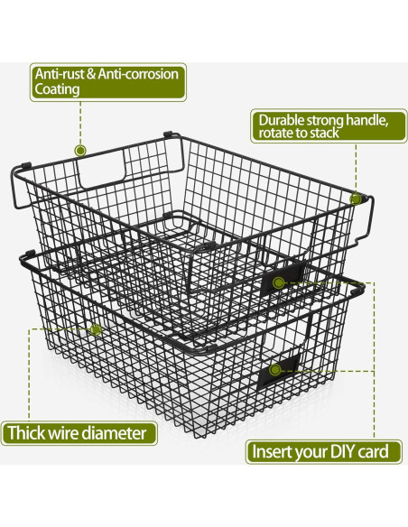 4 Cestas Apilables de Alambre AOZITA XXXL Grande - 41.1x30.5cm