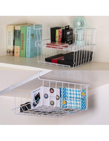 Cesta de Almacenamiento Bajo Estante ASTOTSELL - Paquete de 2, Blanco
