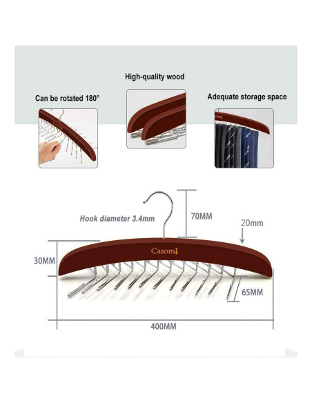 Soporte para Corbatas Ytaolis de Madera con 24 Ganchos Antideslizantes