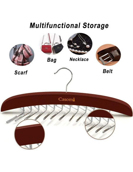 Soporte para Corbatas Ytaolis de Madera con 24 Ganchos Antideslizantes