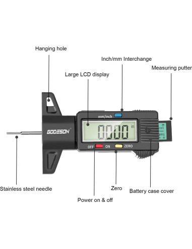 Medidor Digital de Profundidad de Banda de Rodadura GODESON 25.4mm