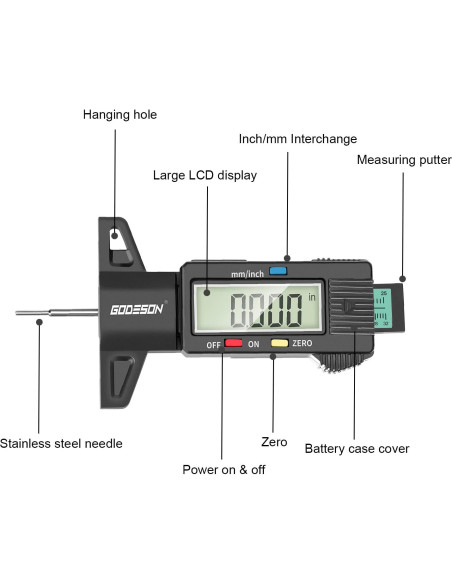 Medidor Digital de Profundidad de Banda de Rodadura GODESON 25.4mm