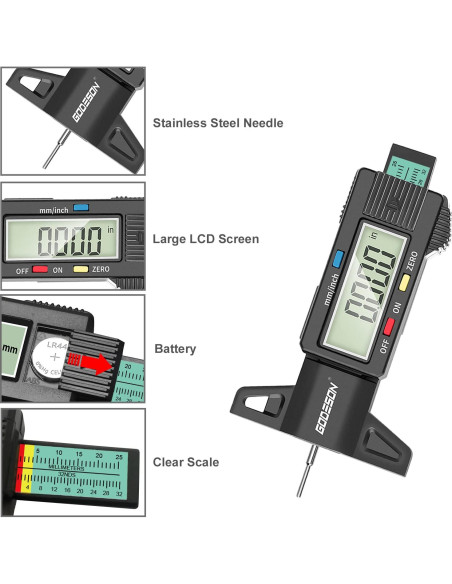 Medidor Digital de Profundidad de Banda de Rodadura GODESON 25.4mm