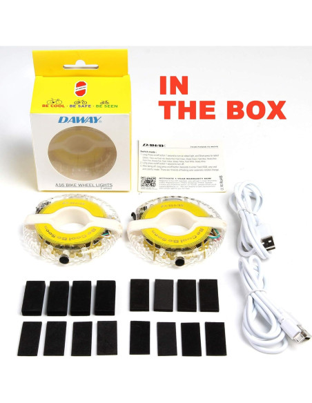 DAWAY A16 Luces LED para Ruedas de Bicicleta - 2 Piezas, Recargables