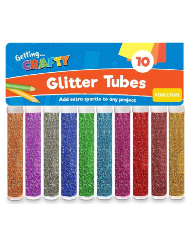 Set de 10 tarros de purpurina fina Kongchan 5g colores vivos