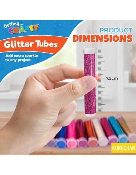 Set de 10 tarros de purpurina fina Kongchan 5g colores vivos