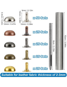 Kit de Remaches de Cuero YORANYO 150 Sets 12x6mm con Herramientas 2