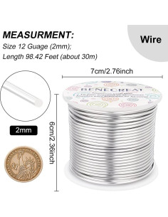Alambre de Aluminio BENECREAT 12 Gauge 30m Plata Manualidades 2