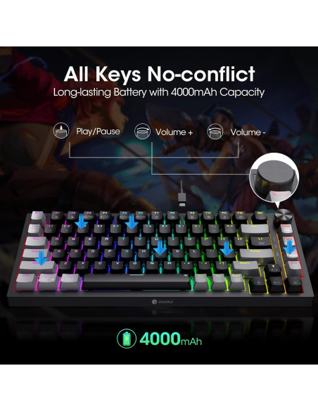 Teclado Gaming Inalámbrico KOORUI MK082 82 Teclas RGB