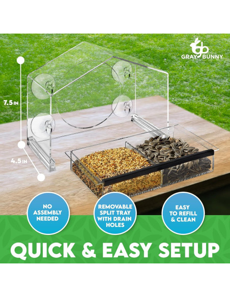 Comedero para Aves de Ventana Gray Bunny 0.71L Transparente Comedero para Aves de Ventana Gray Bunny 0.71L Transparente