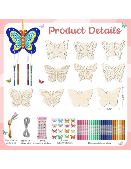 Kit de Campana de Viento DIY TREACLUB - 10 Mariposas de Madera