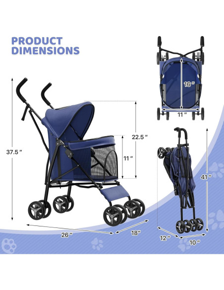 Carrito para Mascotas Magshion Azul Marino Plegable 10 kg