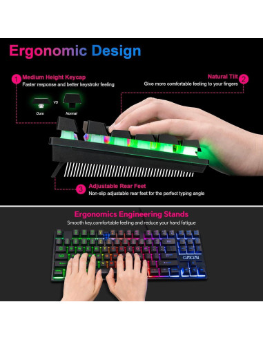 Combo Teclado y Ratón Gaming CHONCHOW TKL 87 Teclas LED RGB