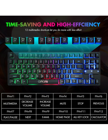 Combo Teclado y Ratón Gaming CHONCHOW TKL 87 Teclas LED RGB