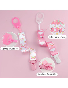 Paquete de 4 Clips para Chupetes Bebé Rosa y Blanco 2