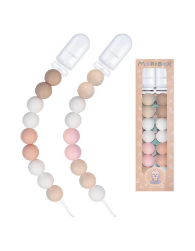 Clip de Chupete Silicona 2 Piezas Naranja Rosa 23cm