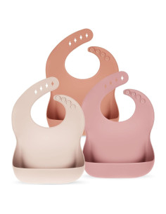 Baberos de Silicona para Bebés - Conjunto de 3 Rosa, Ajustables y Libres de BPA