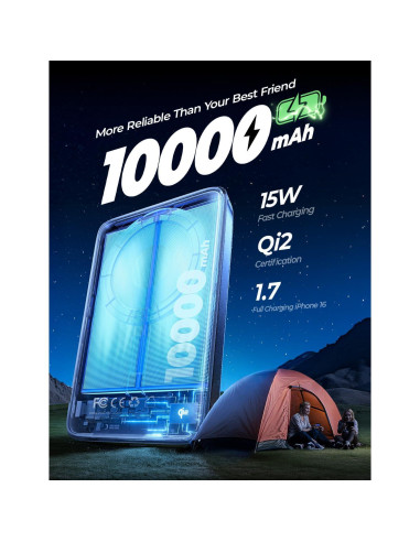 Banco de Poder Inalámbrico LISEN Qi2 10,000mAh 15W Negro