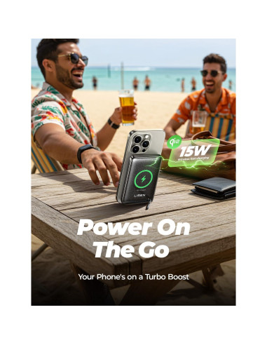 Banco de Poder Inalámbrico LISEN Qi2 10,000mAh 15W Negro