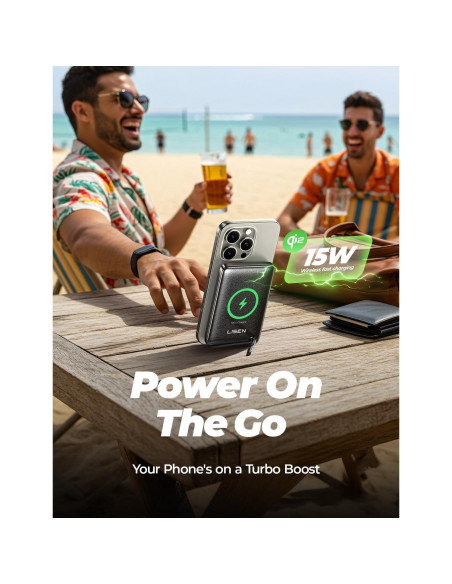 Banco de Poder Inalámbrico LISEN Qi2 10,000mAh 15W Negro