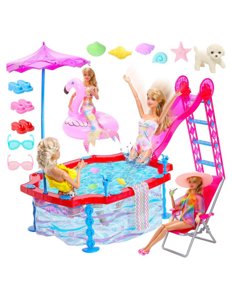 Juego de piscina para muñecas 29 cm HONLAELLA con tobogán Juego de piscina para muñecas 29 cm HONLAELLA con tobogán