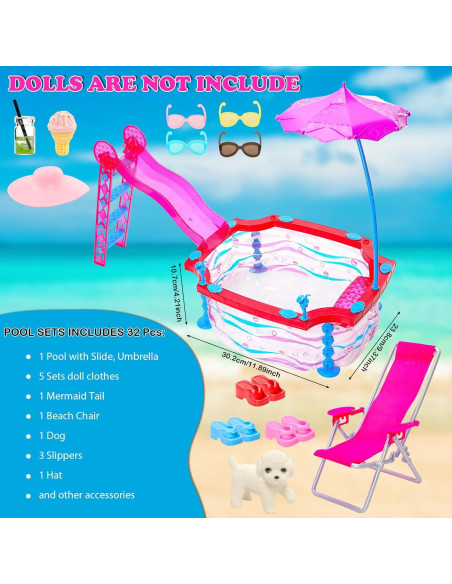 Juego de piscina para muñecas 29 cm HONLAELLA con tobogán Juego de piscina para muñecas 29 cm HONLAELLA con tobogán