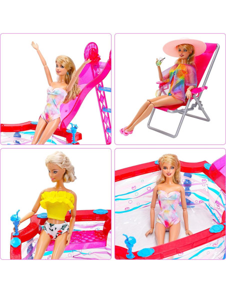 Juego de piscina para muñecas 29 cm HONLAELLA con tobogán Juego de piscina para muñecas 29 cm HONLAELLA con tobogán