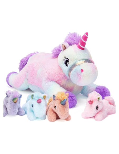 IKASA Juguete de Peluche Mamá Unicornio y Bebé 43 cm
